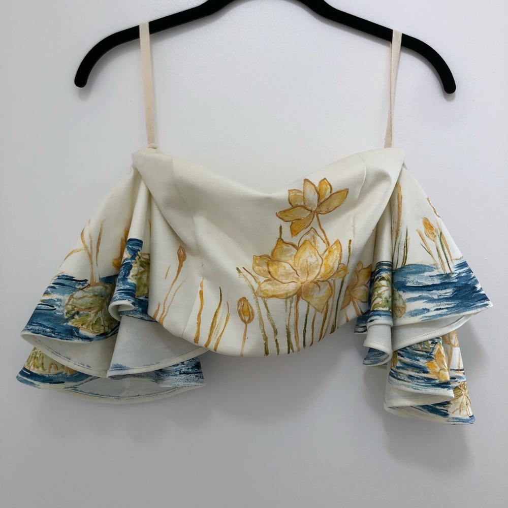 Hand Painted Bustier Crop Top with Flared Sleeves - Picture 4 of 5